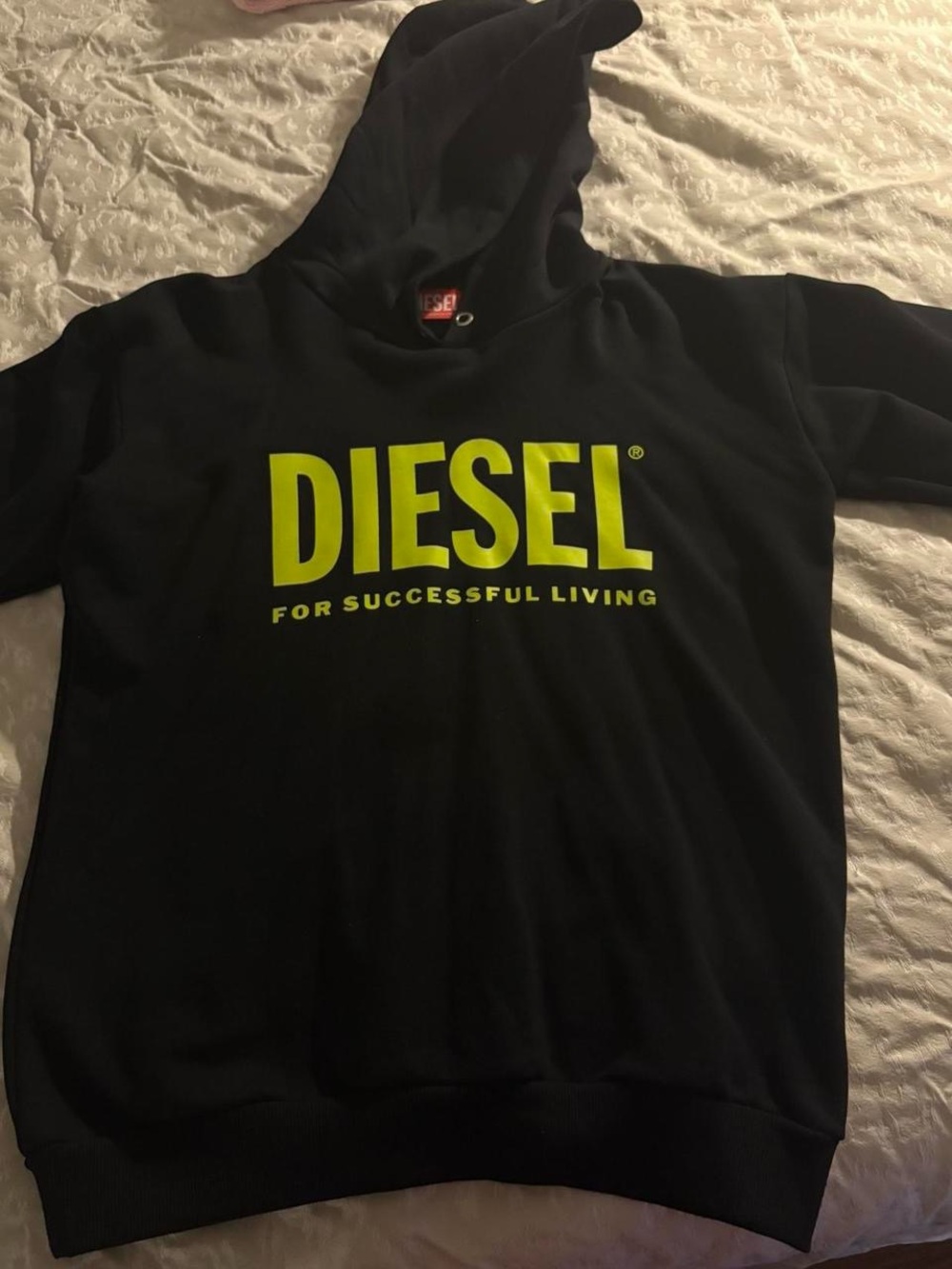 DIESEL Black Hoodie with Neon Yellow Logo -  Sweatshirt